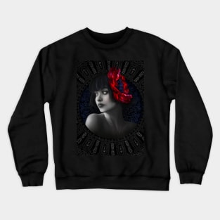 Black and white red flower girl portrait digital artwork Crewneck Sweatshirt